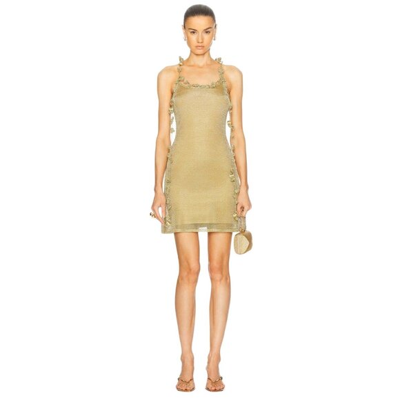 Cult Gaia Alonza Knit Dress in Gold Large New Womens Mini Metallic Cocktail - Picture 3 of 17